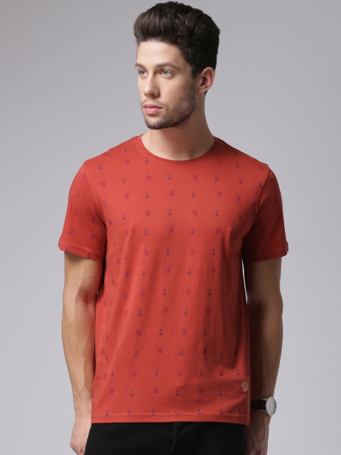 

True Blue Men Rust Red Printed T-shirt