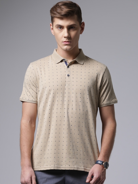 

True Blue Men Beige Printed Polo T-shirt