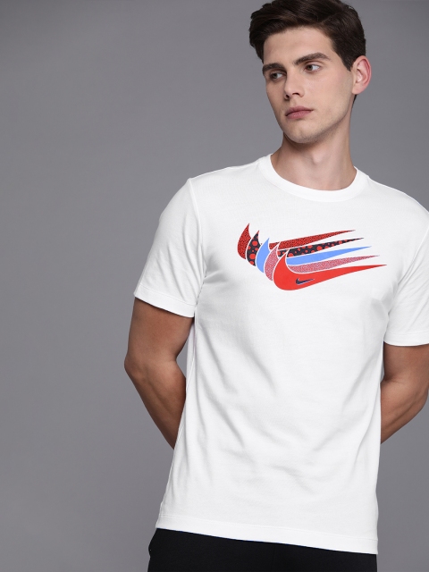 

Nike Men White & Red Brand Logo Printed Pure Cotton SWOOSH T-shirt