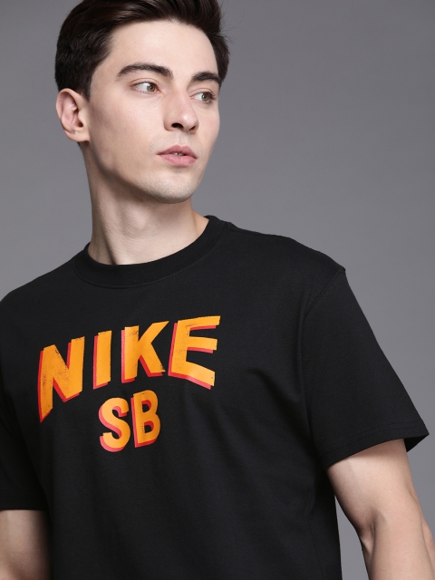 

Nike Men Black & Orange Brand Logo Printed Pure Cotton Round Neck T-shirt