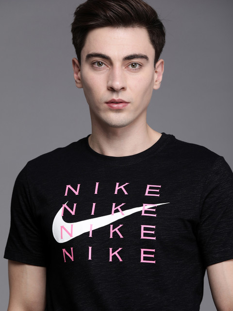 

Nike Men Black Brand Logo Printed Dri-FIT Slub Effect Training T-Shirt