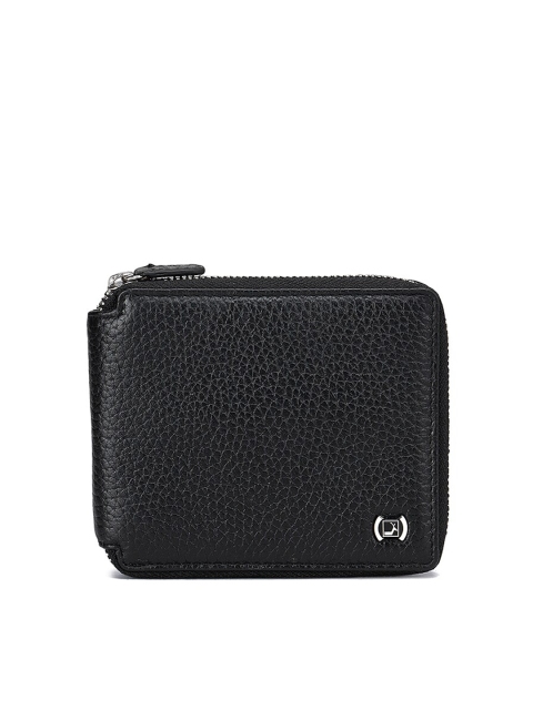 

Da Milano Men Black Textured Leather Zip Around Wallet