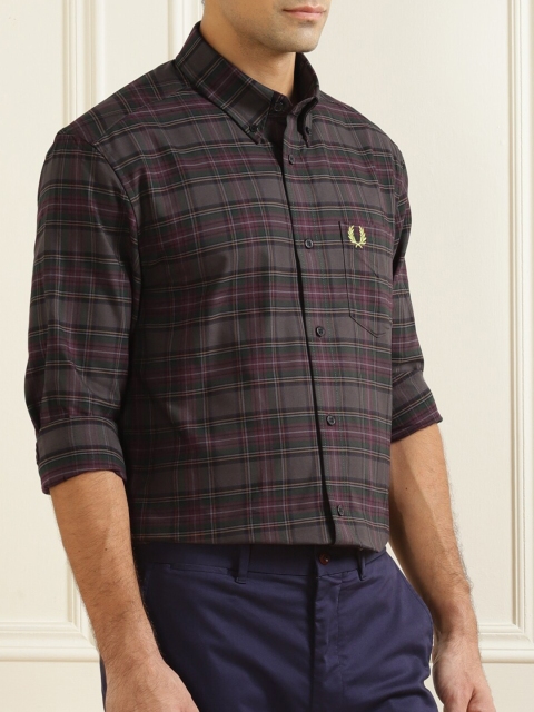 

Fred Perry Men Brown Tartan Checks Checked Pure Cotton Casual Shirt