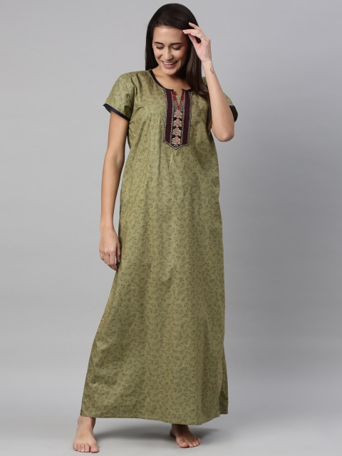 

TRUNDZ Green Printed Organic Cotton Maxi Nightdress