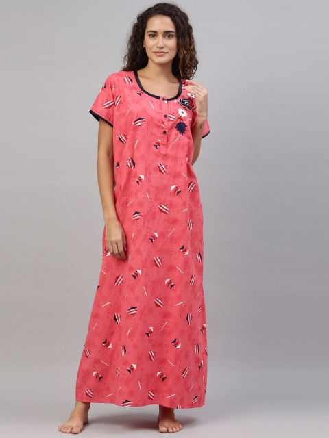 

TRUNDZ Red Printed Maxi Cotton Nightdress