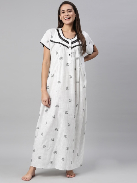 

TRUNDZ White Printed Cotton Maxi Nightdress