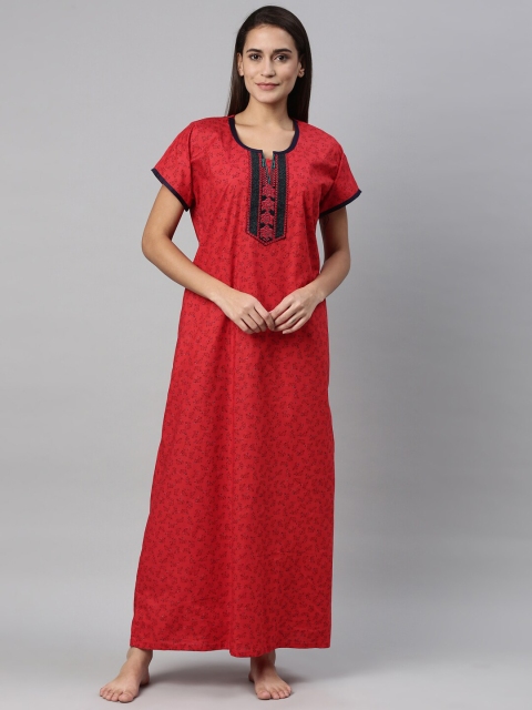 

TRUNDZ Red Printed Maxi Nightdress