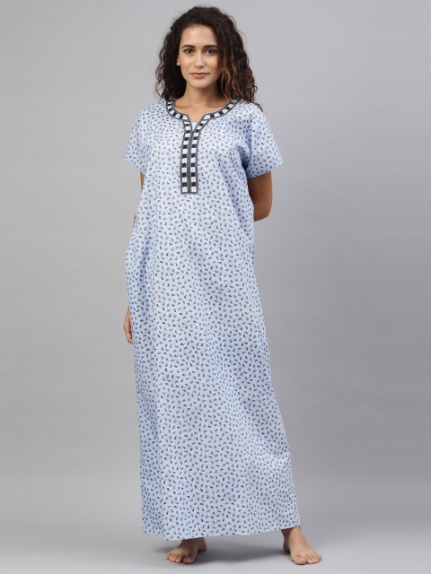 

TRUNDZ Blue Printed Cotton Maxi Nightdress