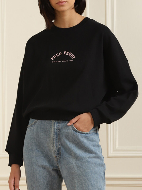 

Fred Perry Women Black Pure Cotton Sweatshirt