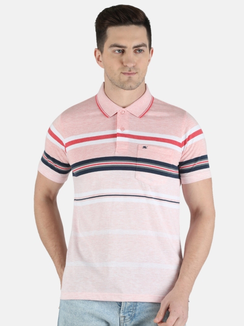 

Monte Carlo Men Peach-Coloured & White Striped Polo Collar T-shirt