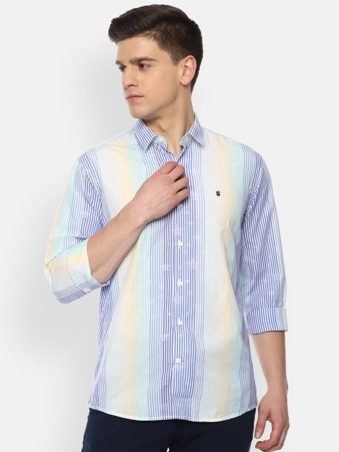 

Louis Philippe Sport Men Blue & Yellow Slim Fit Striped Pure Cotton Casual Shirt