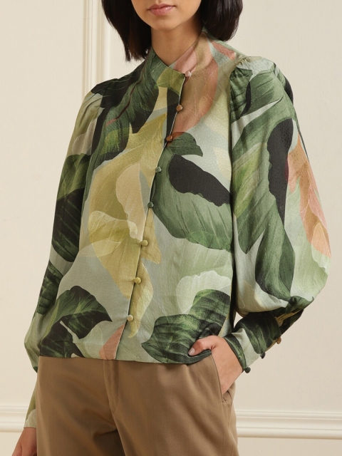 

Ted Baker Green Tropical Printed Shirt Style Top