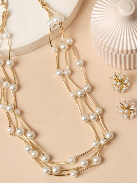 

ToniQ White Gold-Plated Beaded Jewellery Set