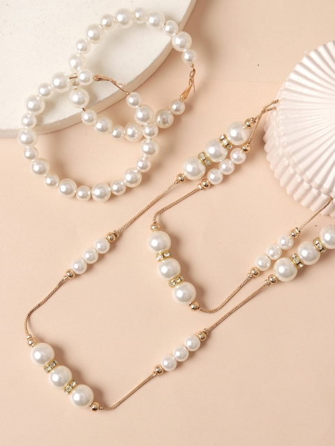 

ToniQ White Gold-Plated Beaded Jewellery Set