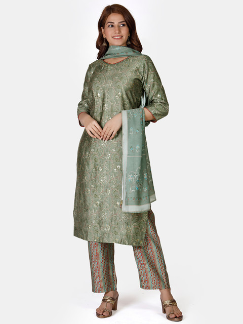 

Do Dhaage Women Green Ethnic Motifs Thread Work Kurta with Trouser & Dupatta