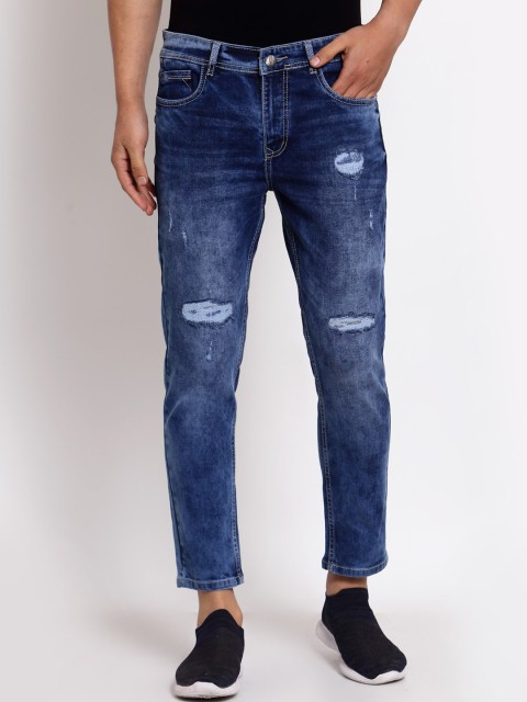 

FEVER Men Navy Blue Slim Fit Mildly Distressed Light Fade Stretchable Jeans