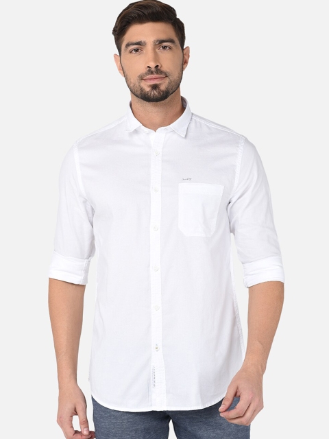 

Oxemberg Men White Classic Slim Fit Solid Cotton Casual Shirt