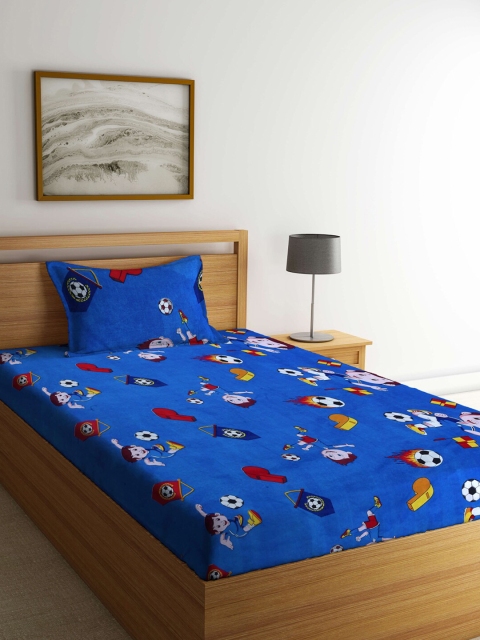 

KLOTTHE Blue & Red Cartoon Characters 210 TC Single Bedsheet with 1 Pillow Cover