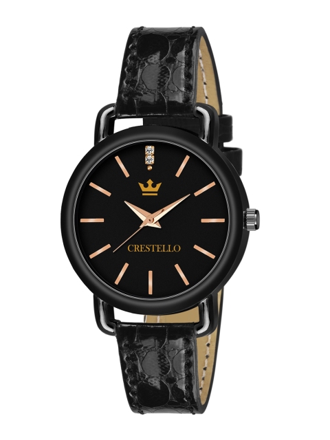 

CRESTELLO Women Black Brass Dial & Black Textured Straps Analogue Watch CR-L107-BLK