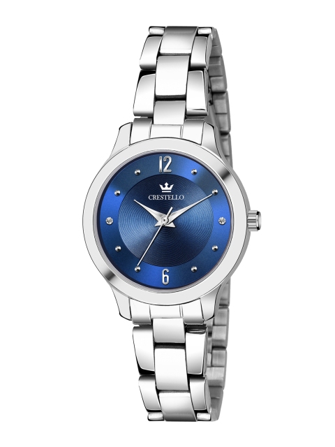 

CRESTELLO Women Blue Brass Embellished Dial & Silver Toned Stainless Steel Bracelet Style Straps Analogue Watch