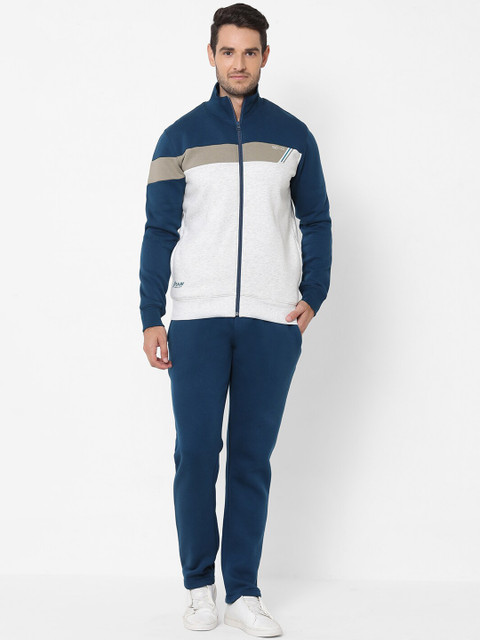 

Sweet Dreams Men Teal-Blue & Grey Melange Colourblocked Tracksuit
