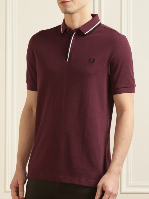 

Fred Perry Men Purple Pure Cotton Polo T-shirt