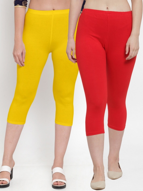 

GRACIT Women Pack Of 2 Red & Yellow Capris