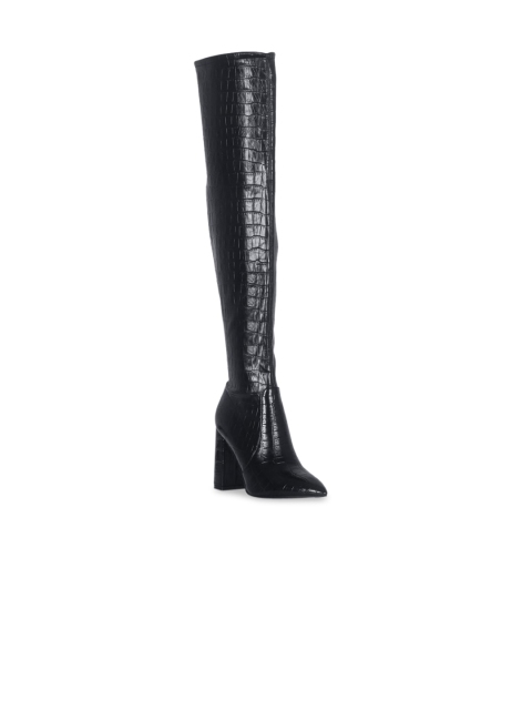 

London Rag Women Black Croc Textured High-Top Heeled Boots