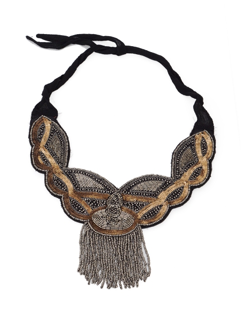 

Diwaah Black & Gold-Toned Embellished Fabric Necklace