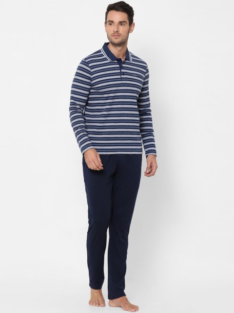 

Sweet Dreams Men Blue & Grey Striped Night suit
