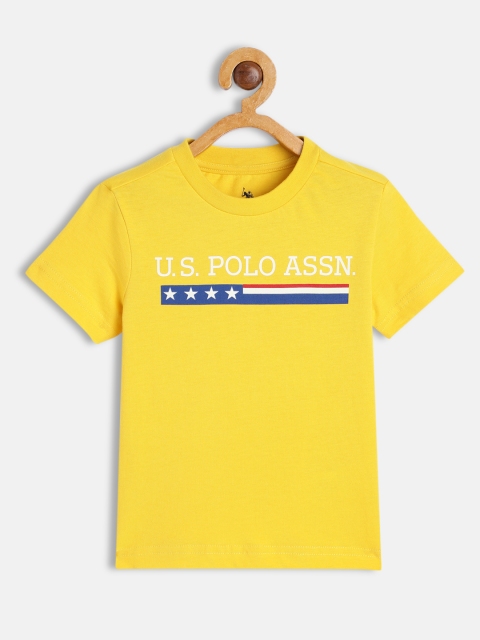 

U.S. Polo Assn. Kids Boys Yellow Brand Logo Print Round Neck Knitted Pure Cotton T-shirt