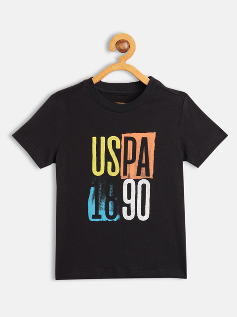 

U S Polo Assn Kids Boys Black Brand Logo Printed Pure Cotton T-shirt