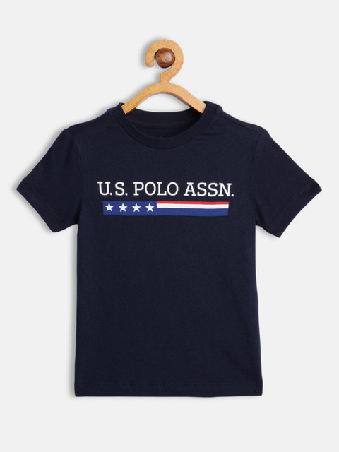 

U S Polo Assn Kids Boys Navy Blue Brand Logo Printed Pure Cotton T-shirt