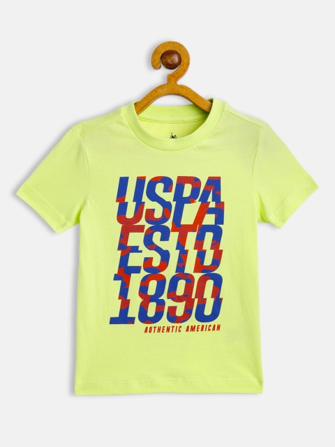 

U S Polo Assn Kids Boys Lime Green Brand Logo Printed Pure Cotton T-shirt