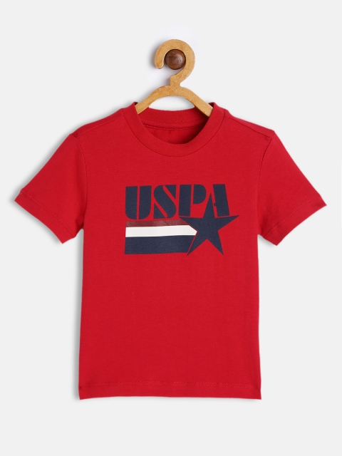 

U.S.Polo Assn. Kids Boys Red Printed Pure Cotton T-shirt