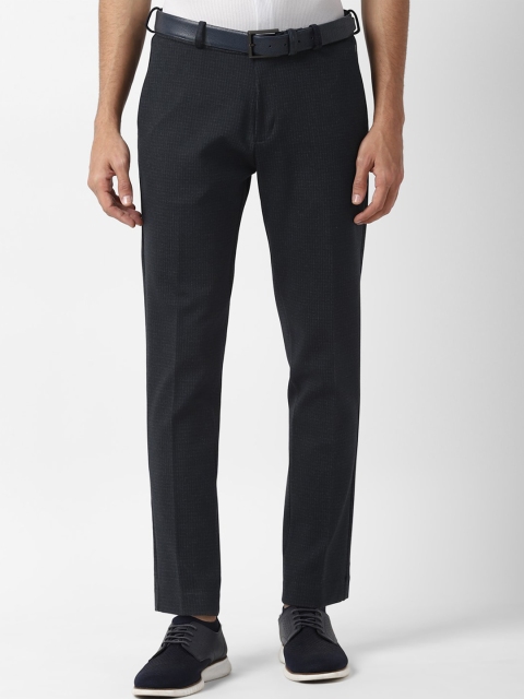 

Louis Philippe Sport Men Navy Blue Textured Slim Fit Trousers