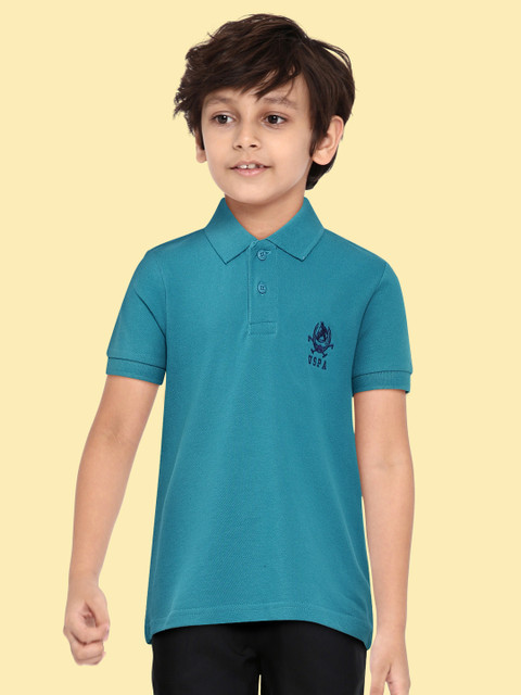 

U.S. Polo Assn. Kids Boys Turquoise Blue Solid Pure Cotton T-shirt