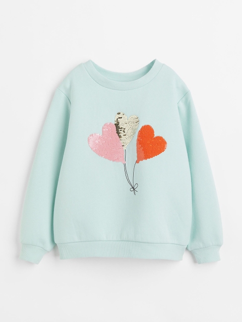 

H&M Girls Blue & Pink Printed Sweatshirt, Turquoise blue