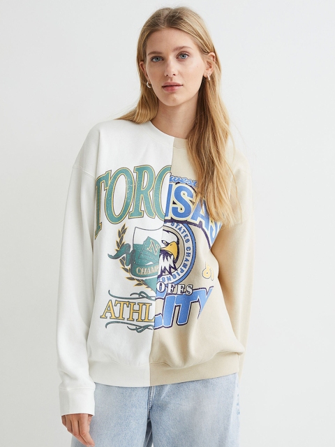 

H&M Woman White & Beige Oversized sweatshirt