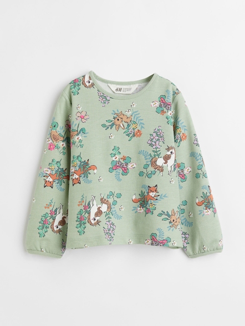 

H&M Girls Green Printed Cotton Sweatshirt