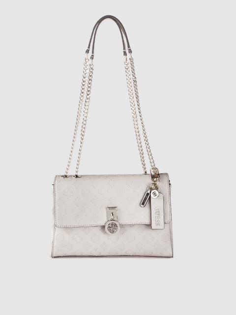 

GUESS Off-White Brand Logo Textured Shoulder Bag