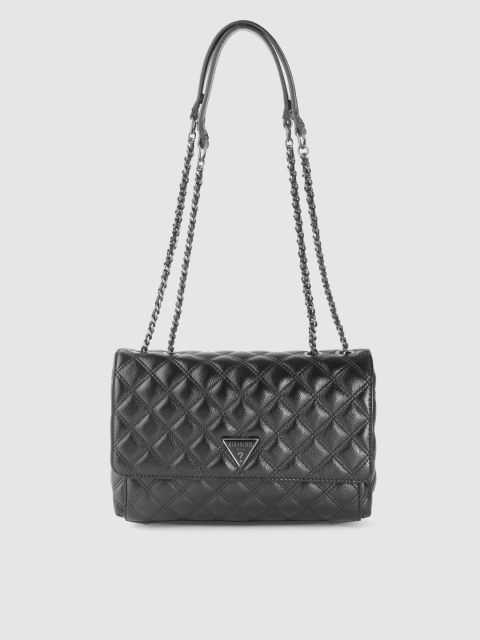 

GUESS Black Textured PU Structured Shoulder Bag with Quilted Surface