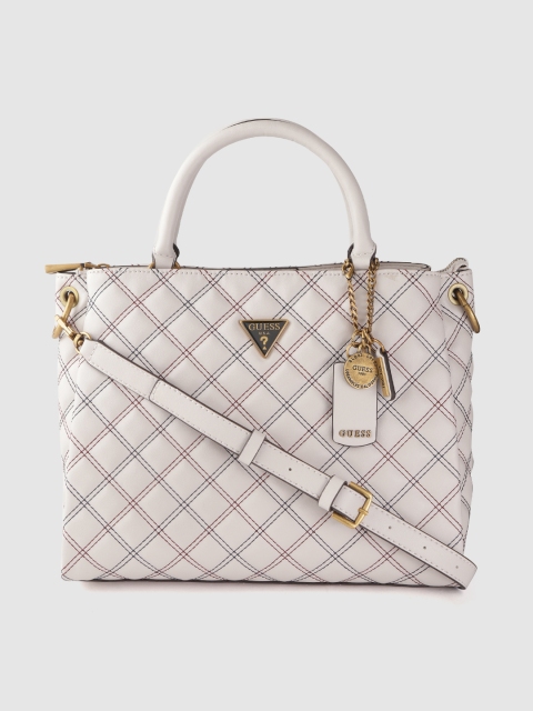 

GUESS Off White Quilted Handheld Bag with Tab & Detachable Sling Strap