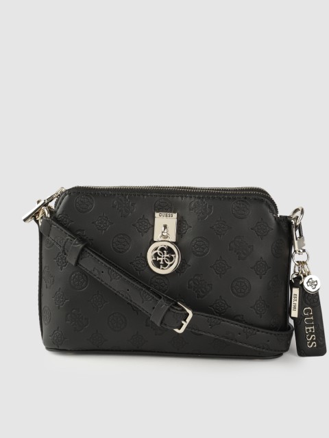 

GUESS Black Brand Logo Textured Structured Sling Bag