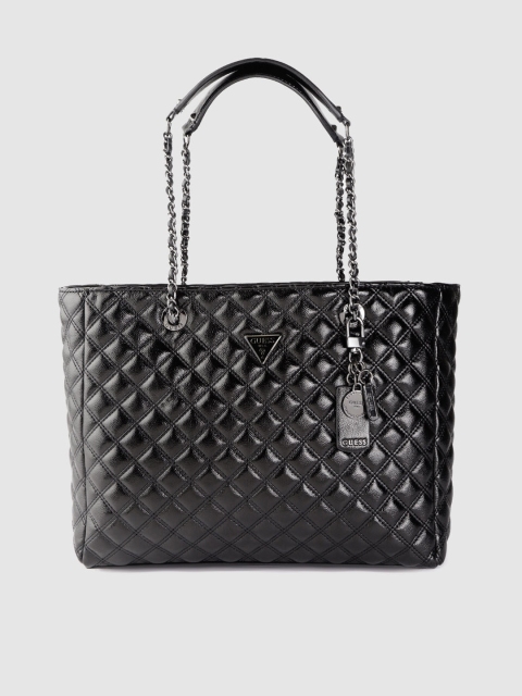 

GUESS Women Black Quilted Structured Shoulder Bag