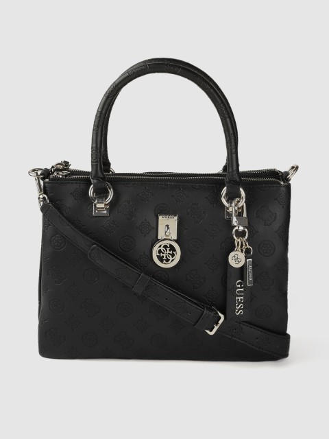 

GUESS Black Brand Logo Textured Handheld Bag with Detachable Sling Strap