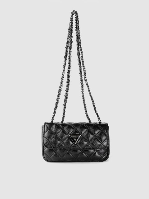 

GUESS Black Textured PU Structured Sling Bag with Quilted Surface