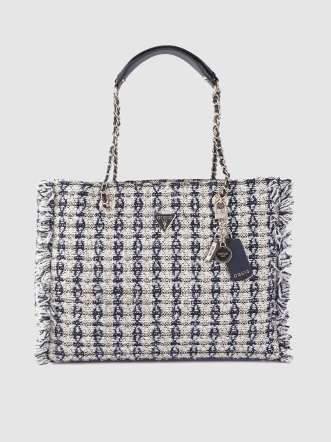 

GUESS White & Black Self Design Shoulder Bag