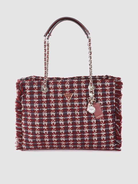 

GUESS Maroon & Off-White Self Design Shoulder Bag