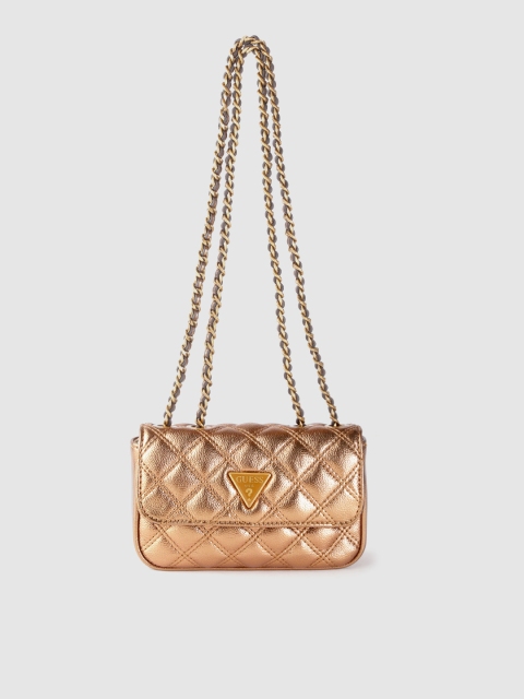 

GUESS Bronze-Toned Quilted Structured Shoulder Bag